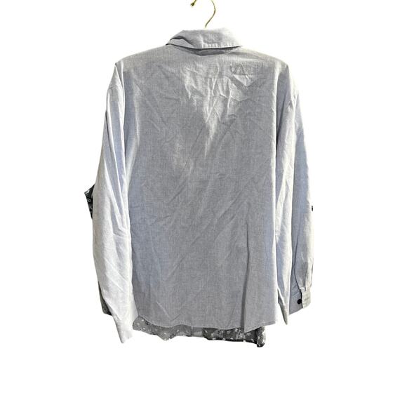 Tap Co. Blue Floral Patchwork Button-Down Shirt | Women's 20 - Picture 3 of 6